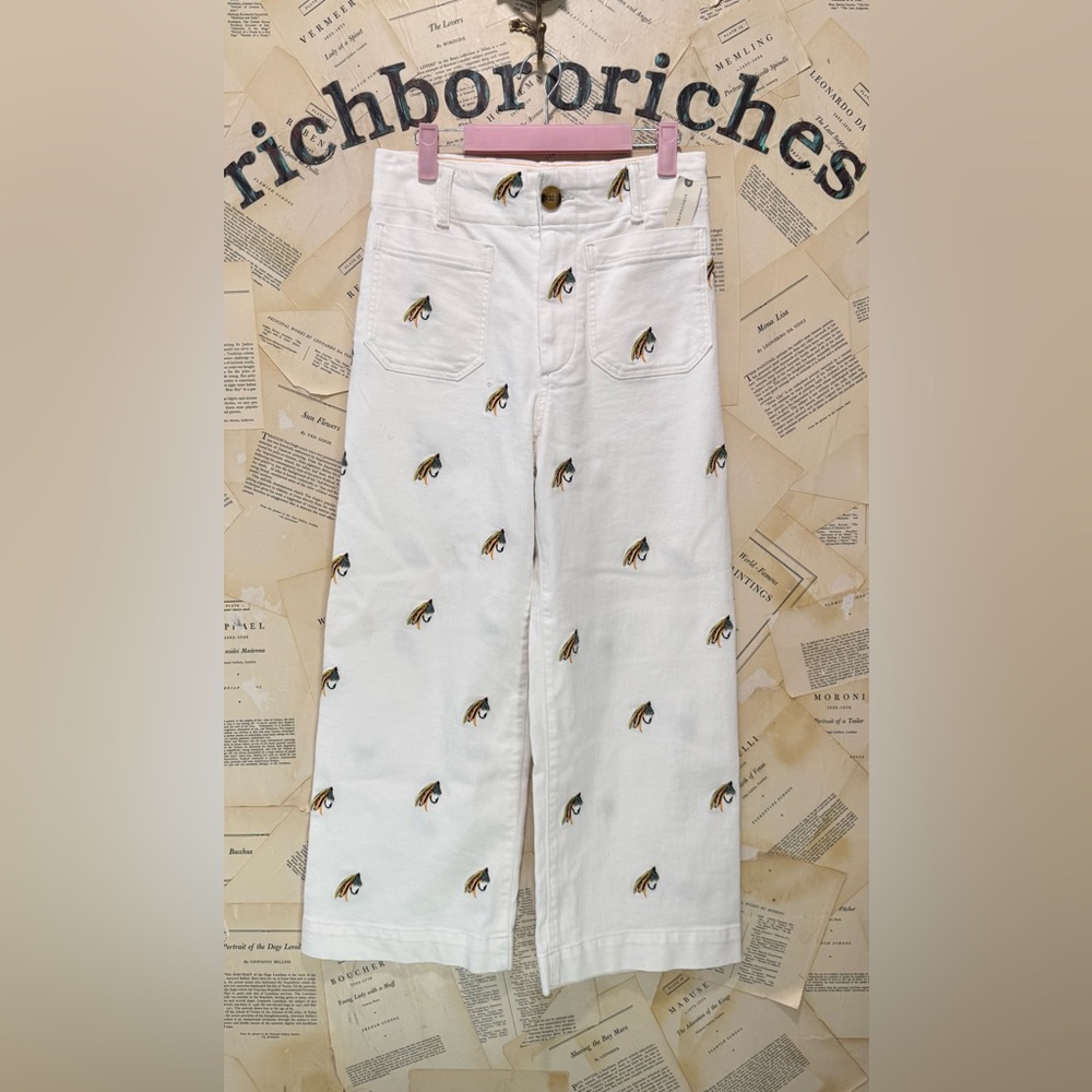 Anthropologie The Colette Embroidered Wide Leg Fishing Fly Pants Nude - Picture 5 of 6